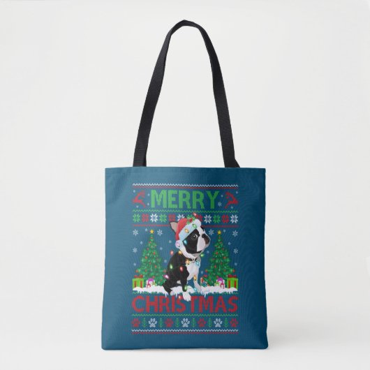 Fröhliche Weihnachts-Lighting Ugly Boston Terrier Tasche (Vorderseite)