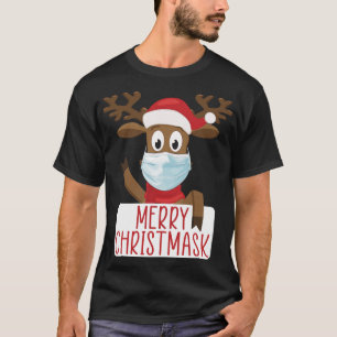 Fröhliche Weihnachts-Rentier-Gesichtsmaske Lustige T-Shirt