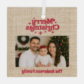 Fröhliche Weihnachts-Rot-Foto-Schürze Ornament Aus Glas (Rückseite)