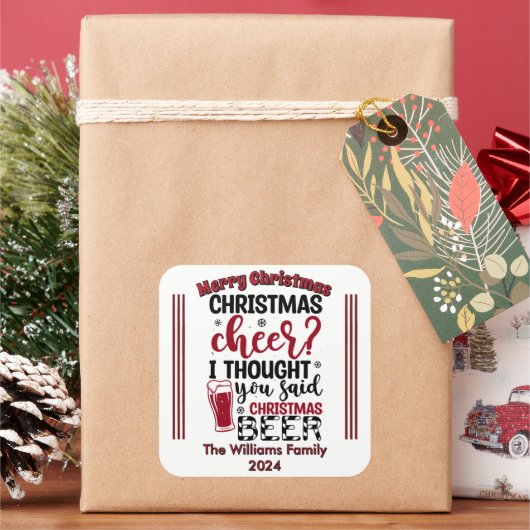 Fröhliche Weihnachtsaufkleber & Bier! Quadratischer Aufkleber (Feiertag)