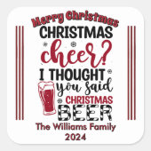 Fröhliche Weihnachtsaufkleber & Bier! Quadratischer Aufkleber (Vorderseite)