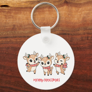 Fröhliche Weihnachtsbabyhirsche Schlüsselanhänger