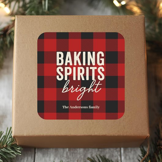 Fröhliche Weihnachtsbäckerei Buffalo Plaid Weihnac Quadratischer Aufkleber