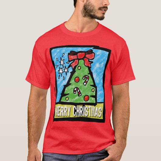 Fröhliche Weihnachtsbaum-Cartoon-Art T-Shirt (Vorderseite)