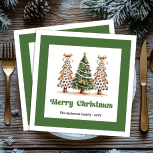 Fröhliche Weihnachtsbaum-Leoparden-Druck Serviette