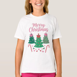 Fröhliche Weihnachtsbäume Schleife Zuckerstange St T-Shirt