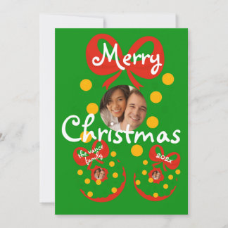 Fröhliche Weihnachtsbaumkugel Familienfoto Urlaubs Einladung
