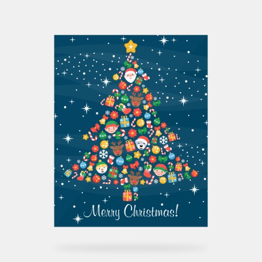 Fröhliche Weihnachtsbaummuster auf Blue Acrylschild (Vorderseite)