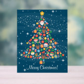 Fröhliche Weihnachtsbaummuster auf Blue Acrylschild (Neutral)