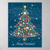 Fröhliche Weihnachtsbaummuster auf Blue Poster (Vorne)