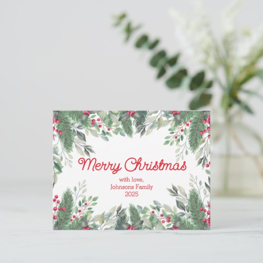 Fröhliche Weihnachtsbeeren, Aquarellbeeren, rot Postkarte (Stehend Vorderseite)