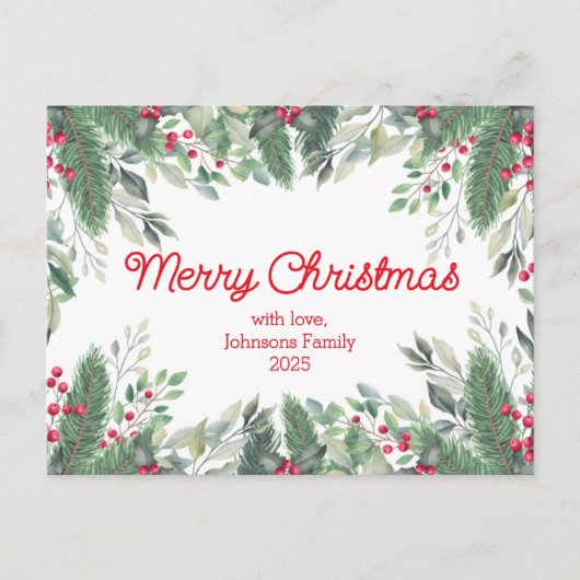 Fröhliche Weihnachtsbeeren, Aquarellbeeren, rot Postkarte (Vorderseite)