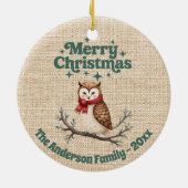 Fröhliche Weihnachtsbeige niedliche Eule grün Keramik Ornament (Hinten)