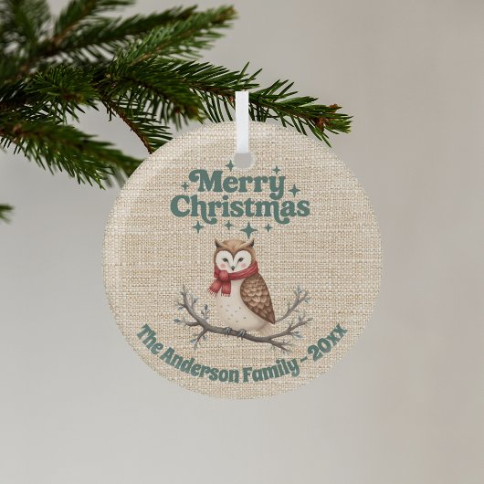 Fröhliche Weihnachtsbeige niedliche Eule grün Ornament Aus Glas