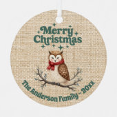 Fröhliche Weihnachtsbeige niedliche Eule grün Ornament Aus Metall (Vorderseite)