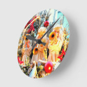 fröhliche Weihnachtsengel trompelnd Runde Wanduhr (Winkel)