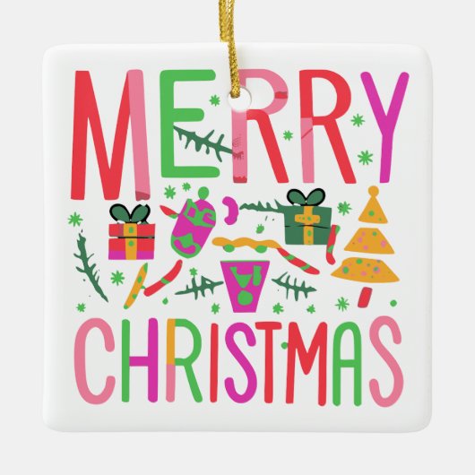 Fröhliche Weihnachtsfeier Keramik Porzellan Platz Keramikornament (Vorderseite)