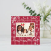 fröhliche Weihnachtsferkel Foto weiß kariert Feiertagskarte (Stehend Vorderseite)