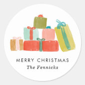 Fröhliche Weihnachtsgeschenke in Wasserfarbe Runder Aufkleber (Vorderseite)