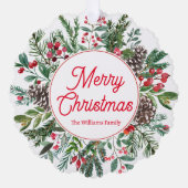 fröhliche Weihnachtsgrün Rote Schrift Chic Ornament Karte (Vorderseite)