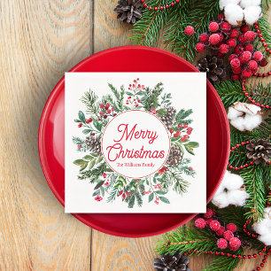 fröhliche Weihnachtsgrün Rote Schrift Chic Serviette