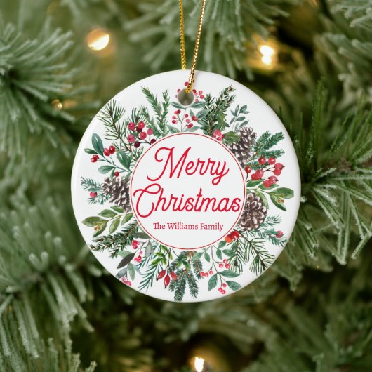 fröhliche Weihnachtsgrün rotes Drehbuch Keramik Ornament (Baum)