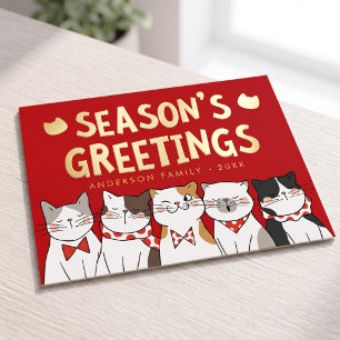 Fröhliche Weihnachtsgrüße Lustige süße Katzen sing Folien Feiertagspostkarte