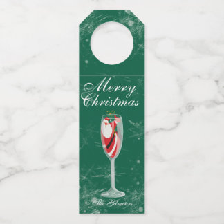 Fröhliche Weihnachtsgrüße mit Santa Champagner Win Flaschenanhänger
