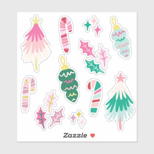 Fröhliche Weihnachtsillustrationen Aufkleber (Blatt)