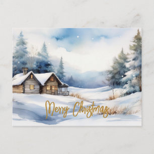 Fröhliche Weihnachtskabine in schneelandschaft Feiertagspostkarte