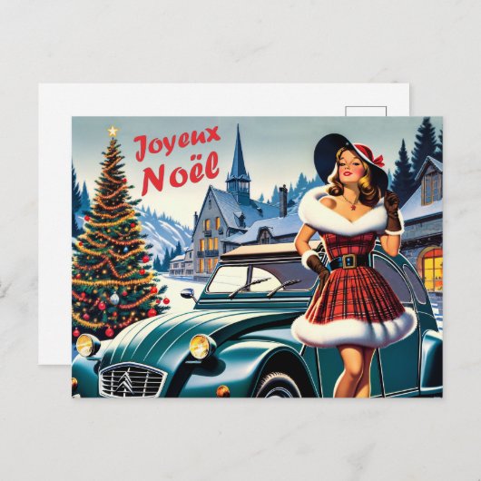 Fröhliche Weihnachtskarte 2CV Postkarte (Vorne/Hinten)