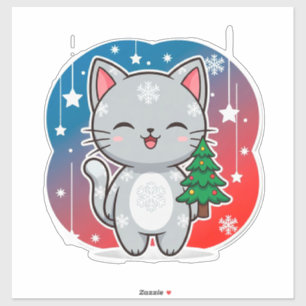 Fröhliche Weihnachtskatze Winterurlaub-Thema Aufkleber
