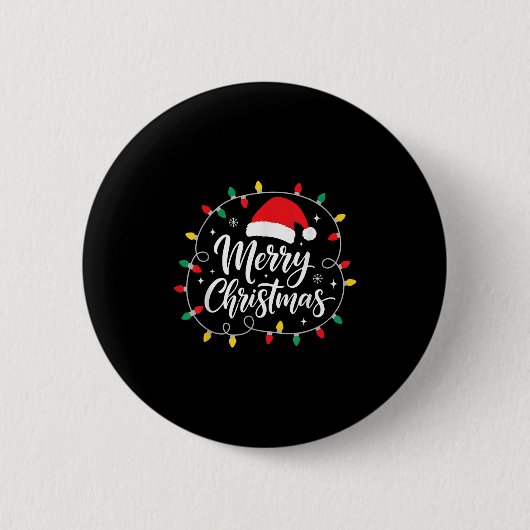 Fröhliche Weihnachtslichter Rote Santa-Mütze Xmas- Button (Vorderseite)