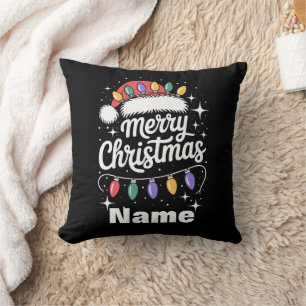 Fröhliche Weihnachtslichter Santa Hut Personalisie Kissen