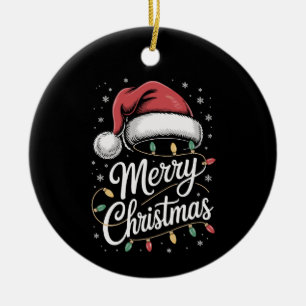 Fröhliche Weihnachtslichter Weihnachtsmann Hut Wei Keramik Ornament