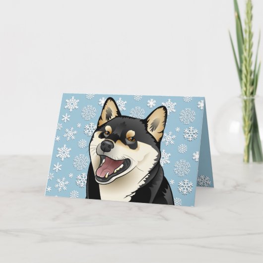 Fröhliche Weihnachtsschwarzes Shiba Inu Feiertagskarte (Vorderseite)