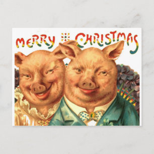 Fröhliche Weihnachtsschweine Vintage-Postkartenkun Feiertagspostkarte