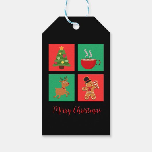 fröhliche Weihnachtssymbole in Rot und Grün Geschenkanhänger (Vorderseite)