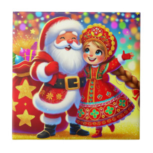 Fröhliche Weihnachtsszene mit Santa Fliese