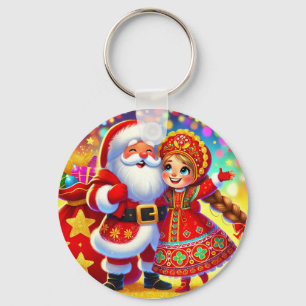 Fröhliche Weihnachtsszene mit Santa Schlüsselanhänger