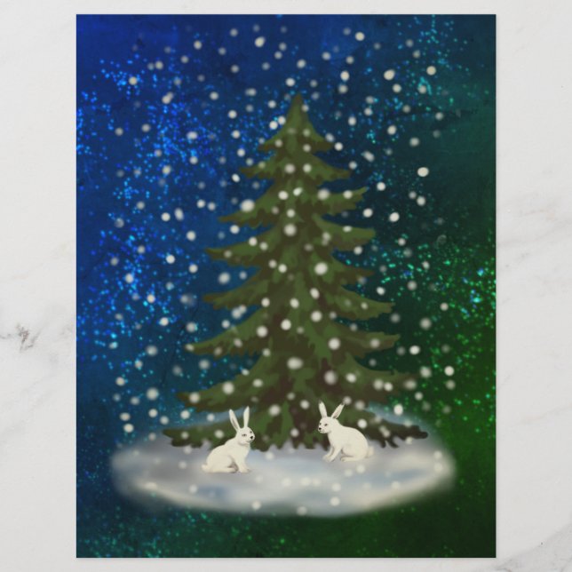 Fröhliche weiße Weihnachtsbunnies unter einer Fich Briefbogen (Vorderseite)