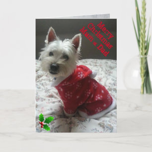 Fröhliche Westie Weihnachtskarten-Mama u. Vater Feiertagskarte