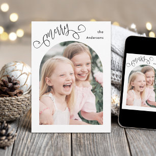 Fröhliche Whimsical Schrift Einfacher Bogen Foto W Feiertagskarte