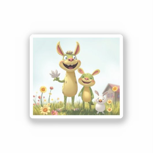 Fröhliche Wiesengang – Bunte Tierfreunde im Frühli Aufkleber (Vorderseite)