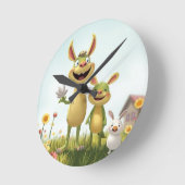 Fröhliche Wiesengang – Bunte Tierfreunde im Frühli Runde Wanduhr (Winkel)