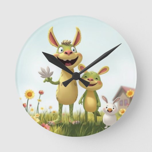 Fröhliche Wiesengang – Bunte Tierfreunde im Frühli Runde Wanduhr (Vorderseite)