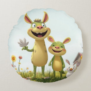 Fröhliche Wiesengang – Bunte Tierfreunde im Frühli Rundes Kissen