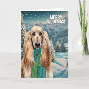 Fröhliche Woofmas Afghan Hound Hund im Winterschal Feiertagskarte
