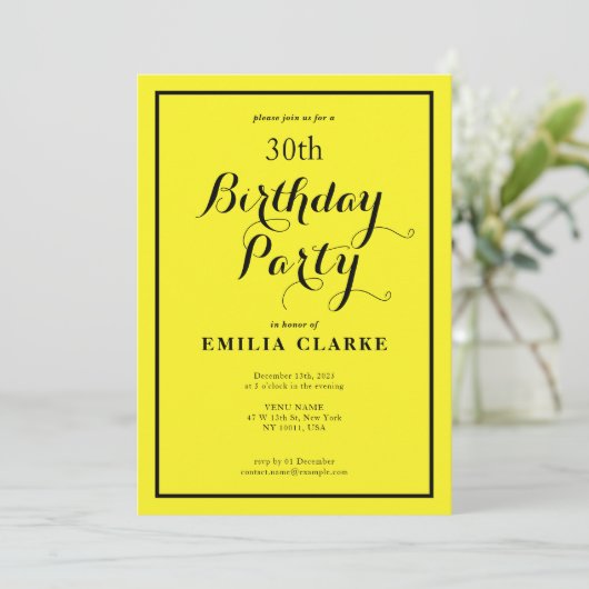 Fröhliche Yellow Birthday Celebration Einladung (Stehend Vorderseite)