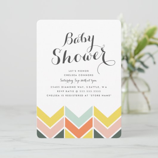 Fröhliche Zickzack Babydusche einladen Einladung (Stehend Vorderseite)